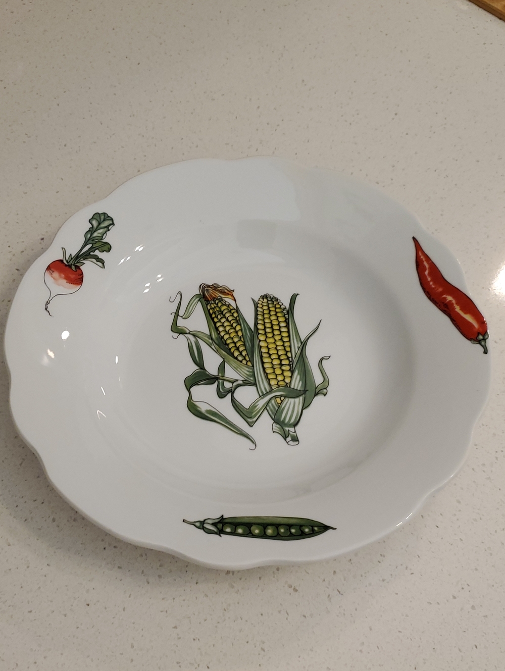 BIA Cordon Bleu Veggie Scalloped Porcelain Soup Dish Corn on Cob